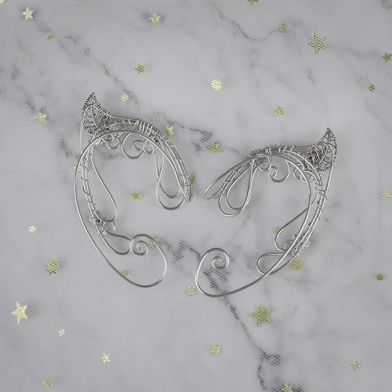 Yolmina Elven Ear Cuffs for Women, Handmade Elf Fairy Earrings Cuff Wrap Clip-on Filigree Earrings for Fantasy Fairy Halloween Costume, Cosplay, Wedding, Handcraft (Silver) - Image 4